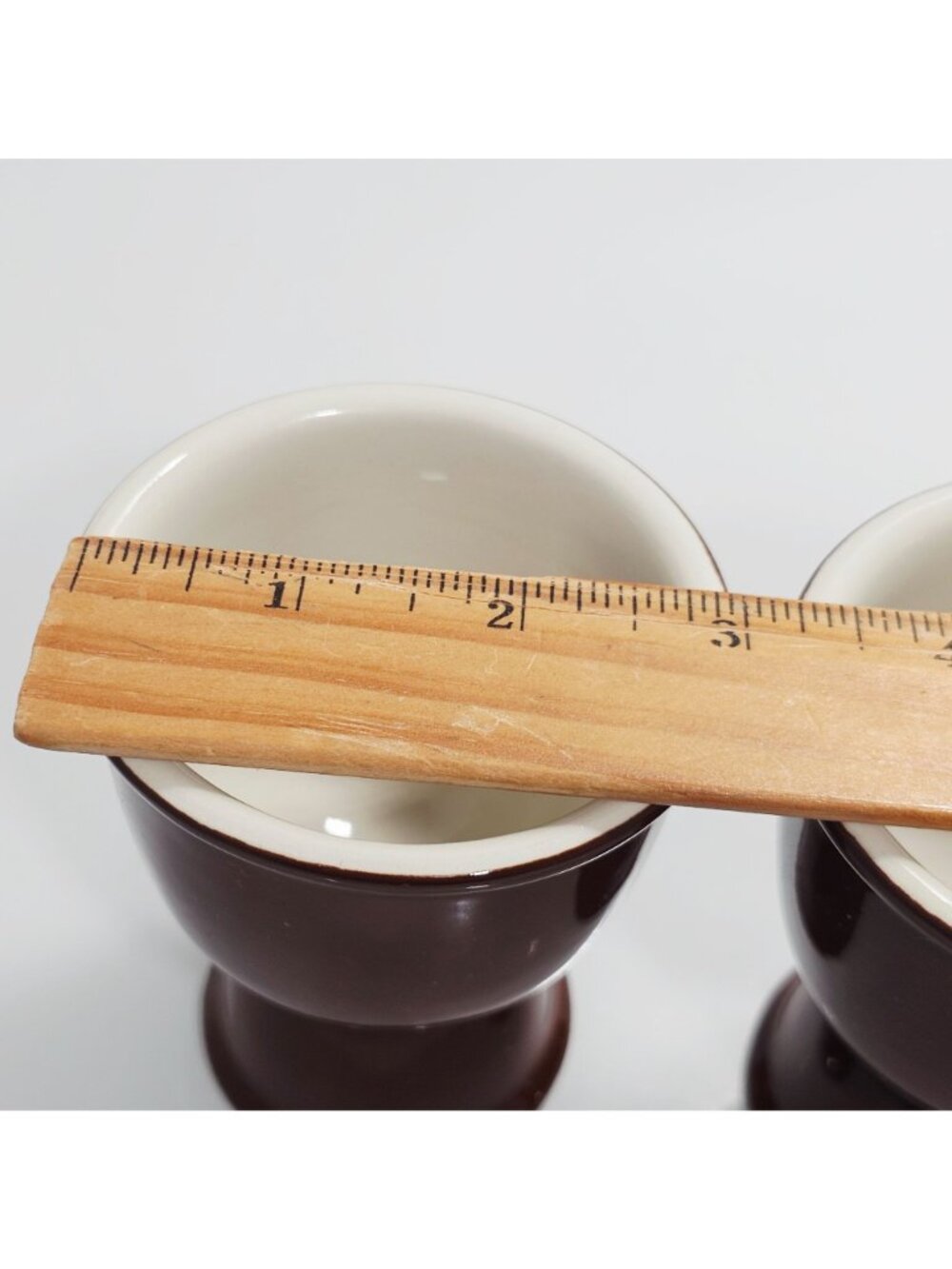 2 Vintage Brown Ceramic Egg Cups 4" glazed dual end cup versatile use farmhouse - Picture 8 of 9